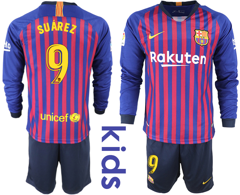 2018_2019 Club Barcelona home long sleeve Youth #9 soccer jerseys